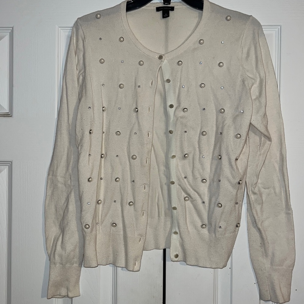 Ann Taylor Pearl Jewel Embellished Cardigan